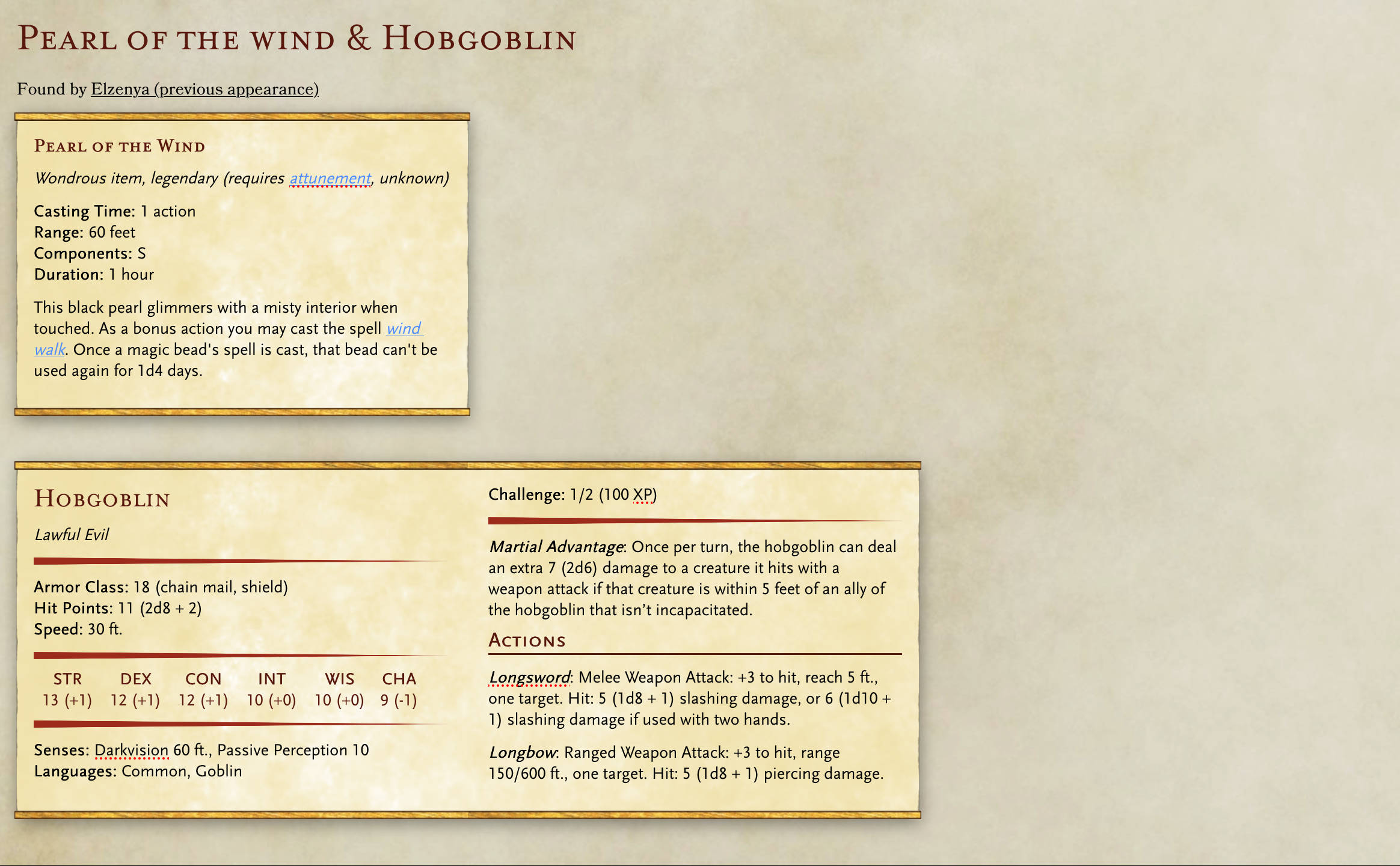 FeyNote Embedded Statblocks